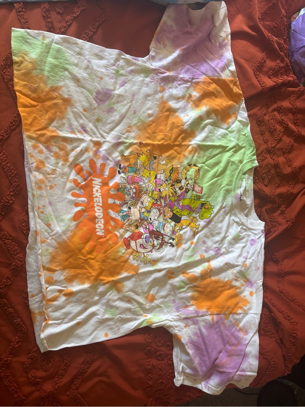 Nickelodeon Tie-Dye Crop Top in White, Orange, Green & Purple